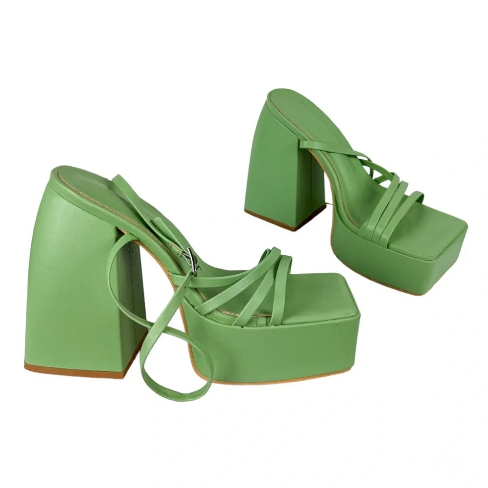 Princess Polly La Belle Platform Heels Green Sz 6 Strappy